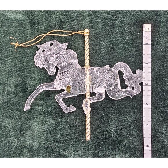 Vintage Iridescent & Clear Carousel Horse Christmas Holiday Ornaments Set Of 2 - Picture 6 of 11